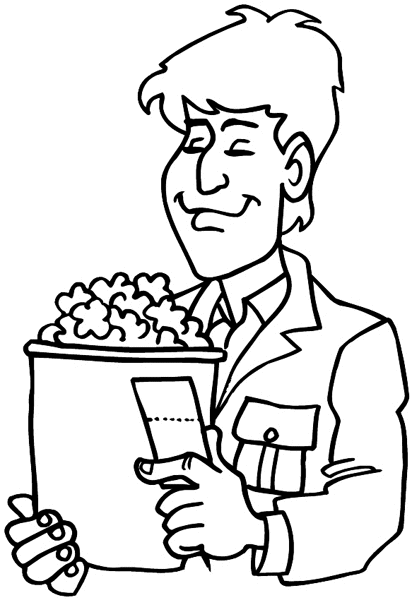 Movie goer with tub of popcorn vinyl sticker. Customize on line. Cinemas Films Videos 022-0126  
